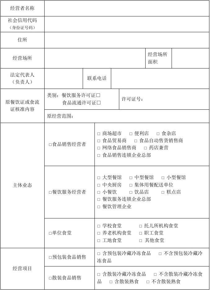 食品經營許可證換證申請表填寫指南